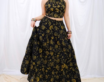 Gonna estiva fluida a strati, gonna lunga svasata con ricamo a mano, stile boho, disegni batik, colori terra boho, abito da fata, fantasia
