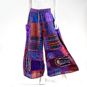 Karma Handicrafts Patchwork Hippy Cotton Festival Trouser Boho Yoga Pant Wide Leg Combat Nepal S23 (US, Alpha, XX-Large, 3X-Large, Regular, Regular, Blue