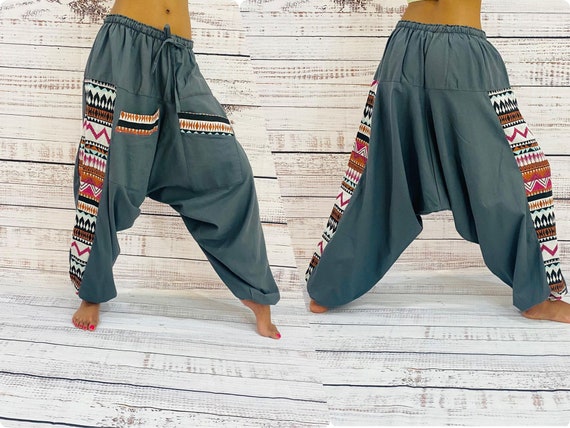Festival Pants Bohemian Cotton Handmade Pants, Etsy - With Pants, Unisex Pants, Harem Yoga Aladdin Women\'s Color Solid Pants Men\'s XS-1X Pockets,