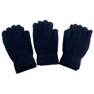 Knit Gloves, Black Winter Gloves with Fleece Lining, Double Layer Gloves, Men Gloves, Stretchy Gloves, Ski Gloves, Gift for Him, Large Size