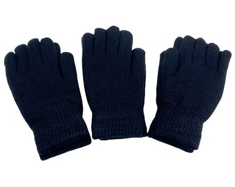 Knit Gloves, Black Winter Gloves with Fleece Lining, Double Layer Gloves, Men Gloves, Stretchy Gloves, Ski Gloves, Gift for Him, Large Size