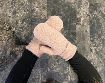 Winter Cabled Mittens, Gloves and Mittens, Fleece Lined Gloves, Solid Color Mittens, Warm Mittens, Women Knit Mittens, Thick Cozy Mitts