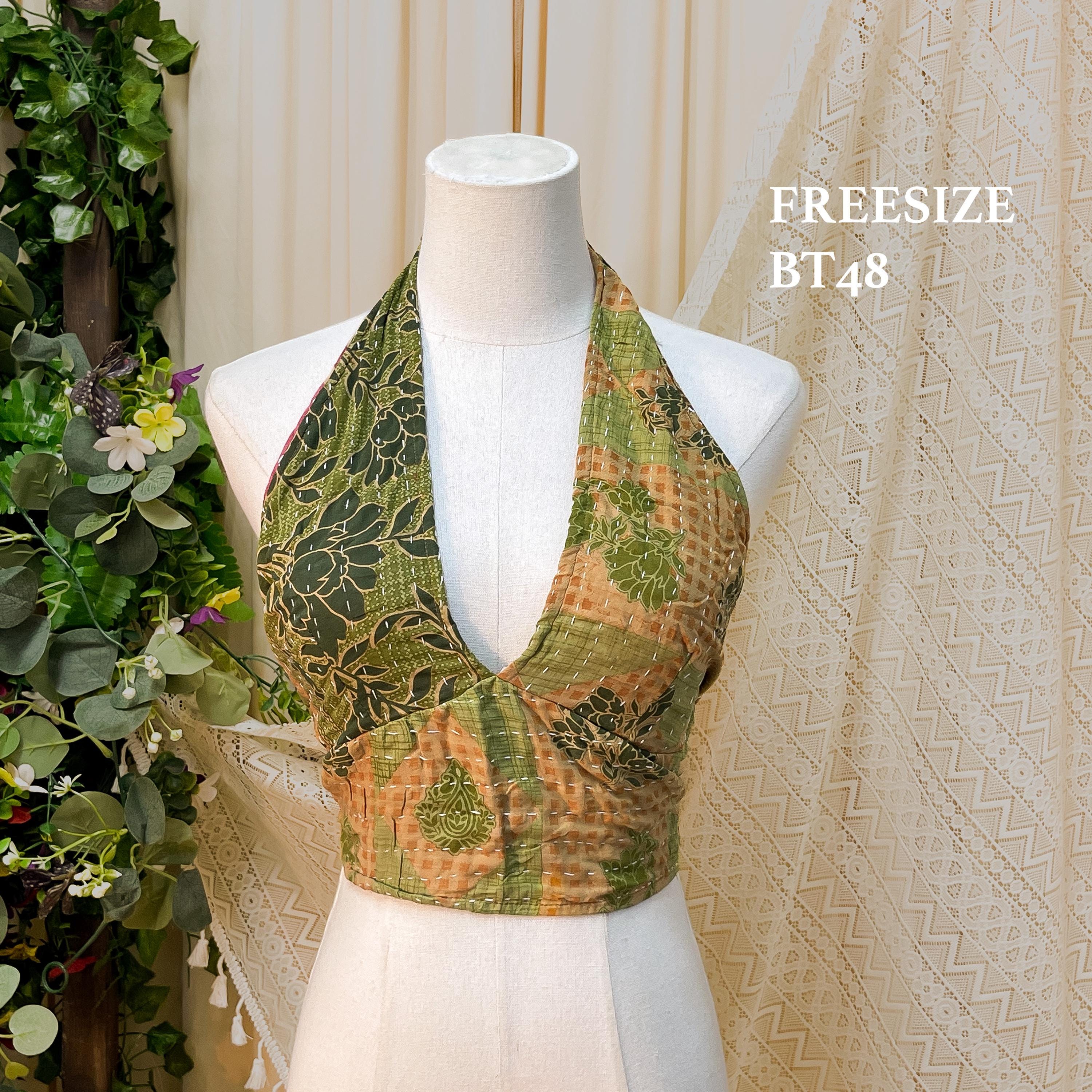 Kantha Halter Top, Vintage HandmadeCotton One-of-a-Kind Bralette, Boho Hippie Festival Fashion,Summer Cotton Halter Blouse,Earthy Crop Top