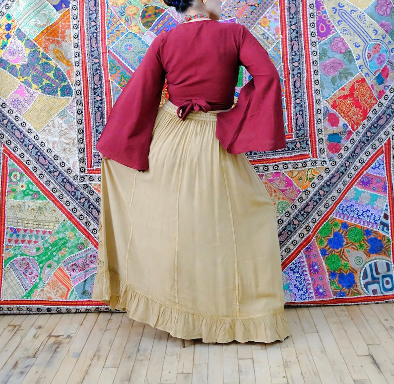 Flowy Tiered Pocket Cotton Summer Skirt, Hand Embroidery Flare Long Maxi Skirt, Boho Style, Batik Designs, Bohemian Earth Tone Color, Fairy image 7