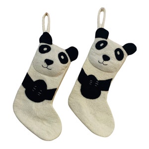 Handgemaakte vilten wol dierlijke kerstkous uit Nepal, rendier schapen beer vos vilt kous, vilt decor, kerst decor, vilt kerstmis Panda