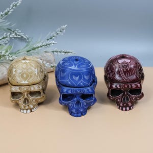 Handmade Resin Casting Human Skull Storage Box,Handpaint Tibetan Buddhism kapala Skull,Skull Decorations,Skull Trinket Box,Skull Ashtray
