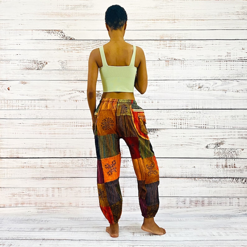 Pantalon patchwork hippie, sarouel en coton bio, pantalon d'été, pantalon bohème unisexe en coton, pantalon de yoga, pantalon de plage petite à grande taille image 3