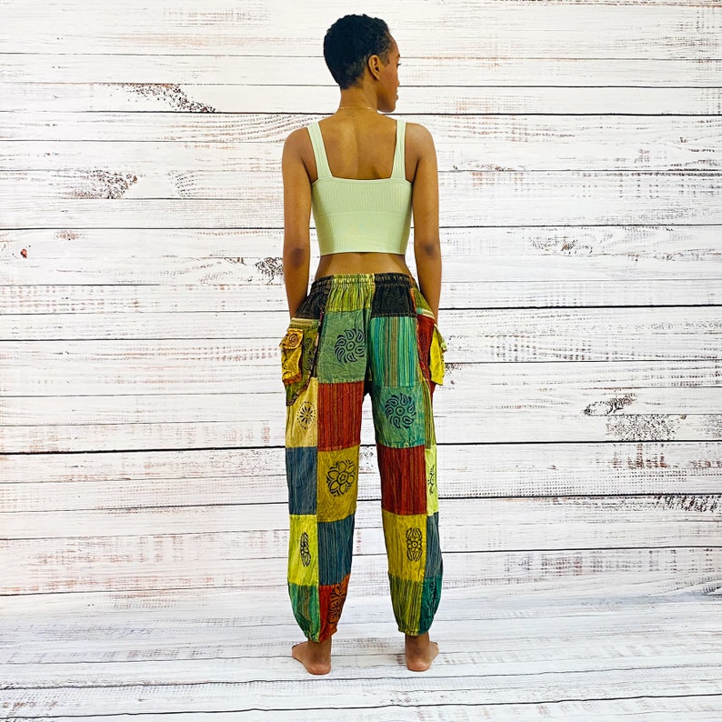 Hippie Patchwork Pants, Organic Cotton Harem Trousers, Summer Pants, Unisex Boho Cotton Pants, Yoga Pants, Small to Plus Size Beach Pants image 7