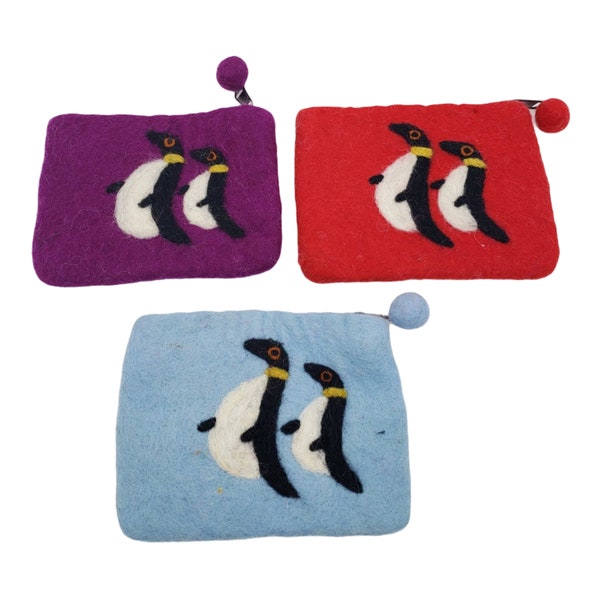 Felted Wool Purse, Penguin Design Wallets, Cute Purse, Holiday Gifts, Makeup Bags, Jewelry Pouch, Coin Purse, Animal Purse, Purse for Kids