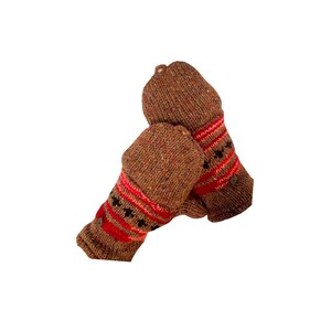 Pure Merino Wool Gloves/Handwoven Unisex Winter Accessories/Brown Printed Fleece Lined Mittens/Warm Soft Gloves/Sherpa Gloves/Brown Color