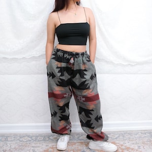 Handmade Plaid Print Wool Winter Joggers, Warm Fall Winter Unisex Trousers, Boho Style, Earth Tone Hippie  Pants, Thick Comfy Plus Size Pant