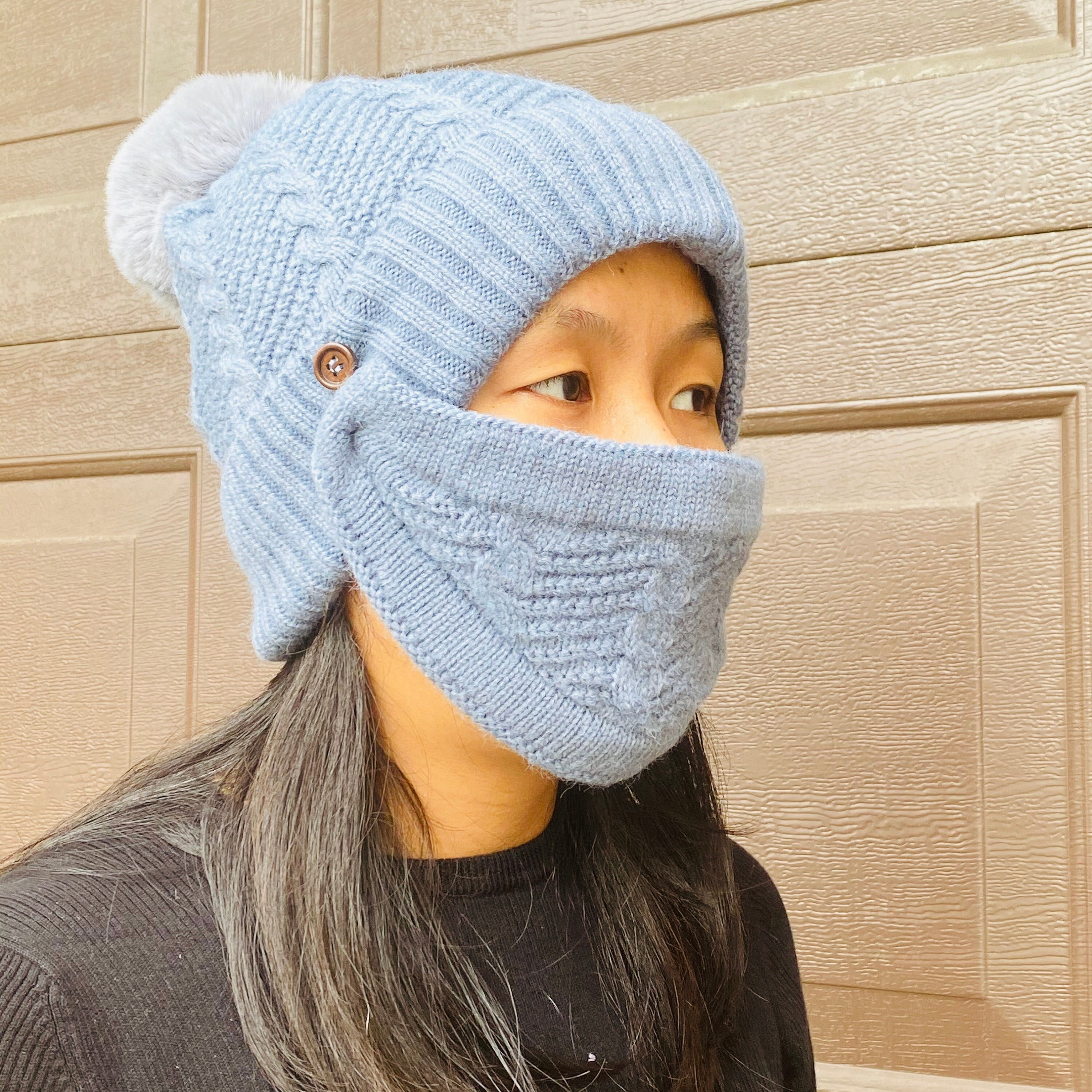2 in 1 Winter Face Mask Hat, Knitted Hat Beanie With Mask, Double