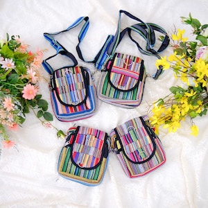 Sac bandoulière en coton, Sac latéral en coton fait main, Mini sac pour passeport végétalien, Joli sac à main de voyage, Sac à bandoulière hippie, Sac à main écologique