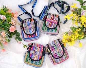 Cotton Cross Body Bag, Handmade Cotton Side Bag, Vegan Mini Passport Bag, Travel Cute Purse, Hippie Shoulder Bag, Eco Friendly Purse