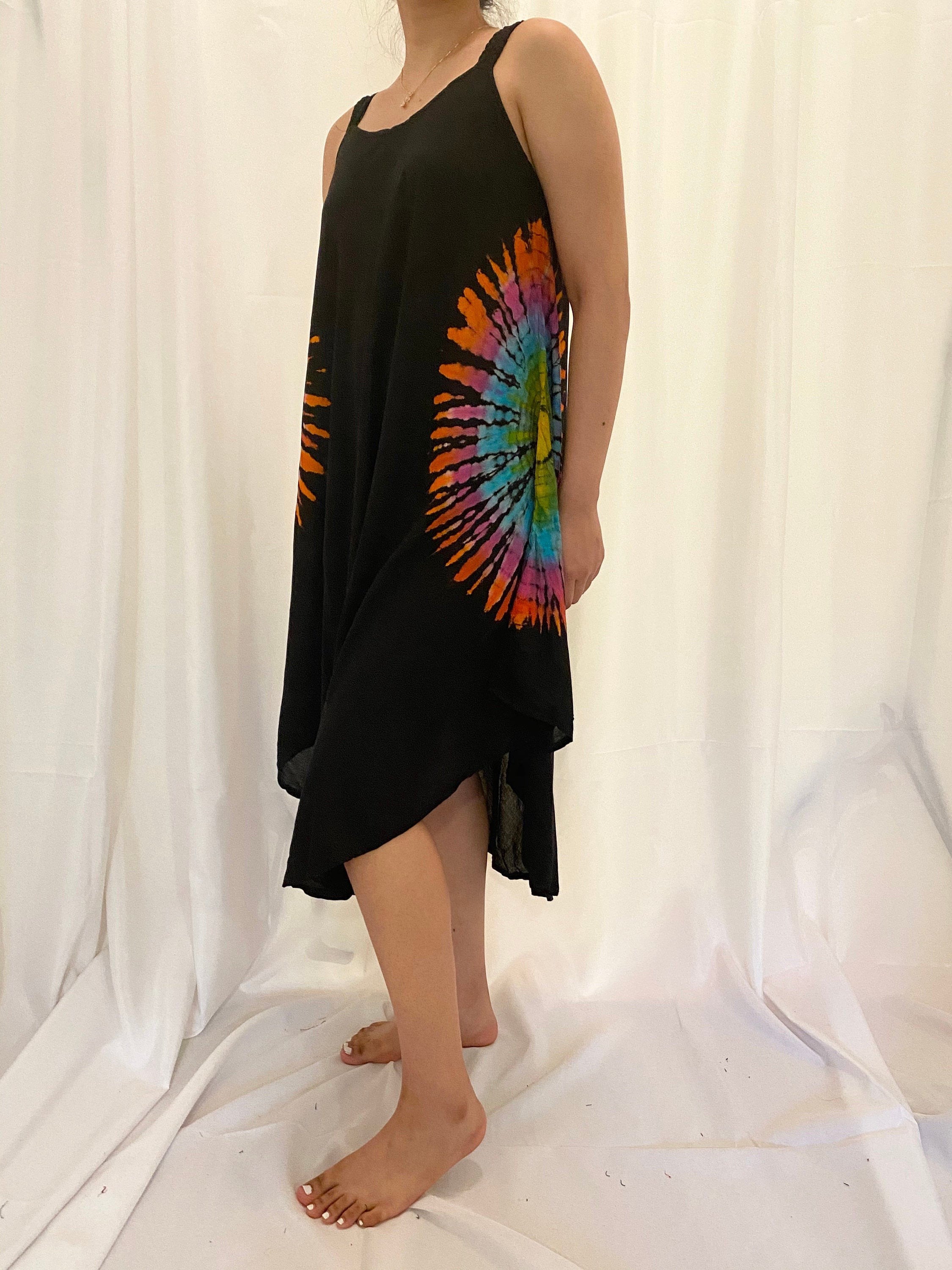 Tie Dye Dress Black Tie Dye Printed Dress Summer Boho Etsy