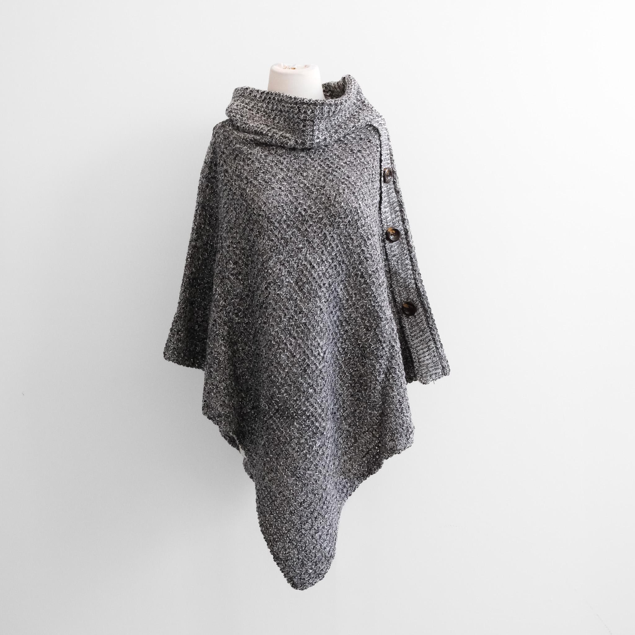 Knitted Turtle Neck Side Button Two Way Winter Poncho, Fall