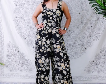 Flowy jumpsuit met wijde pijpen, overall in boho-stijl met zakken, boho tuinbroek, gerecycleerde zijde, hippie rompertjes, zomerstijl, grillige outfit