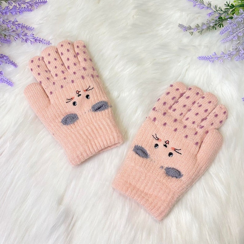 Kids Fleece Lined Knit Gloves Children Mittens Warm Winter - Etsy