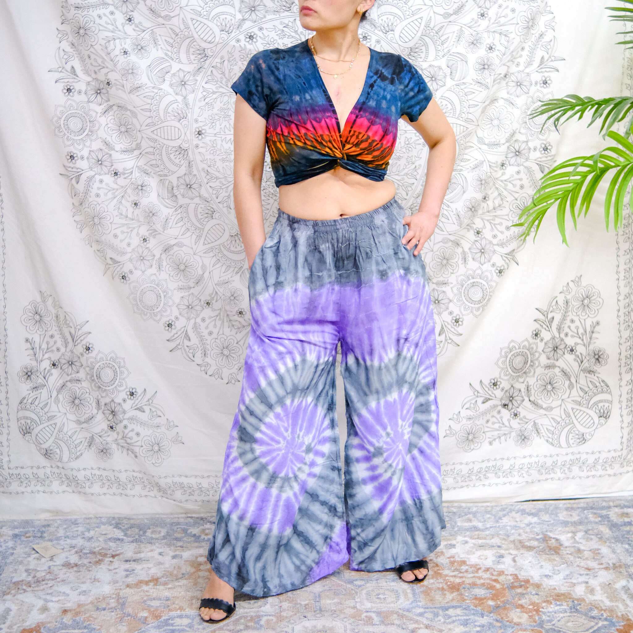 Tie Dye Boho Palazzo Pants, Wide Leg Tie Dye Trouser, Summer