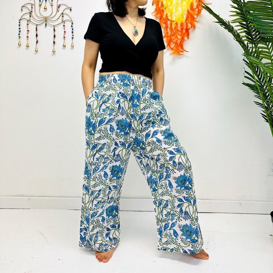 Cotton Palazzo Pants,summer Flowy Pants, Women Bohemian Trousers With  Pockets, Spring Loose Hippie Lightweight Pants, Floral Prints -  Canada