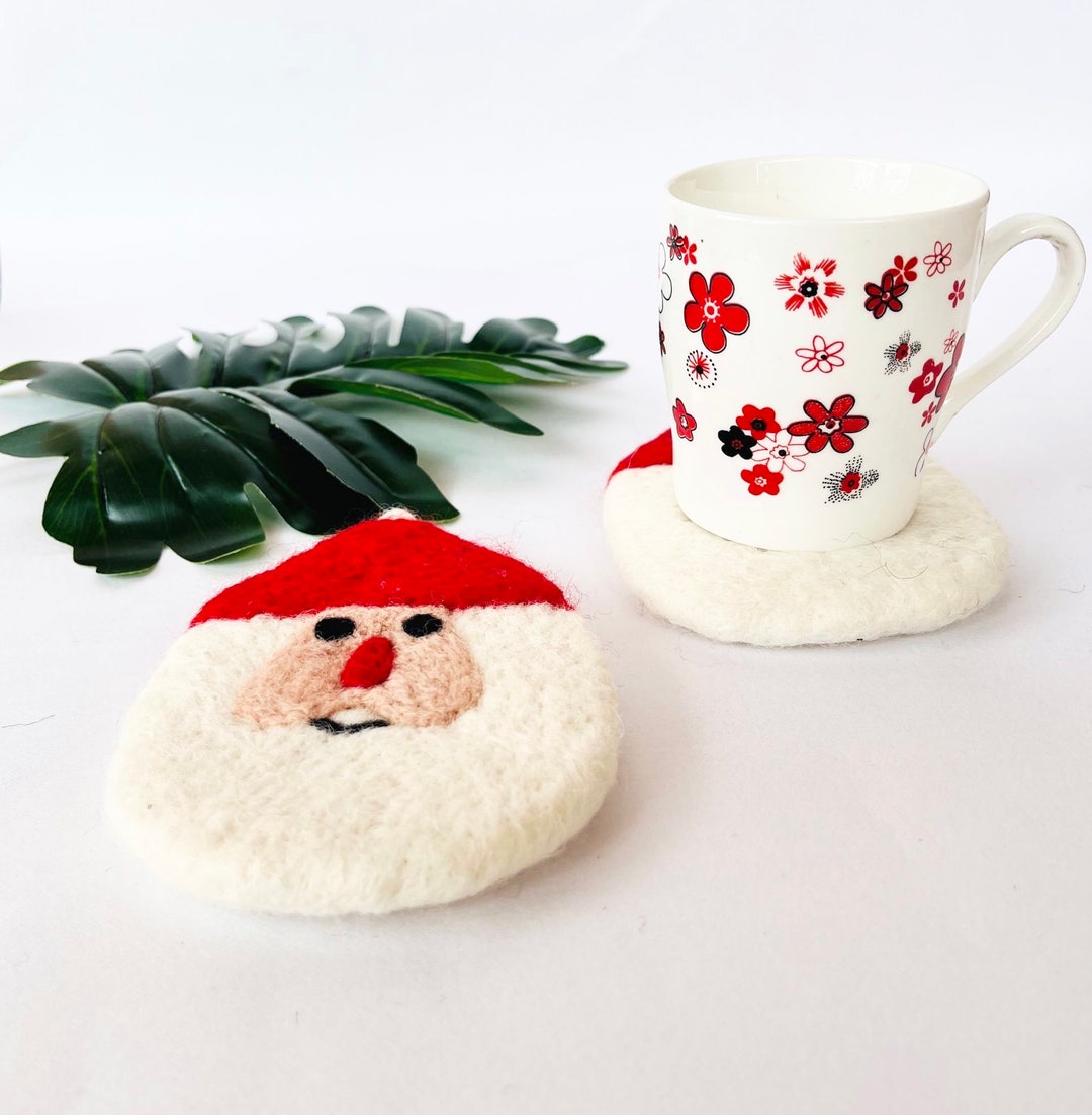 Cute Felt Snowman With Red Hat Cup Coaster, Eco Friendly Coaster