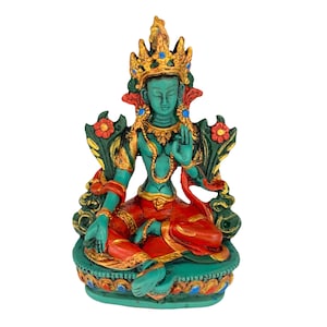 Tara Verde fatta a mano, Dea della Compassione, Statua di Buddha femminile, Statua in resina di Tara Verde tibetana, Quan Yin, Regali spirituali, Regali per l'inaugurazione della casa Multicolor