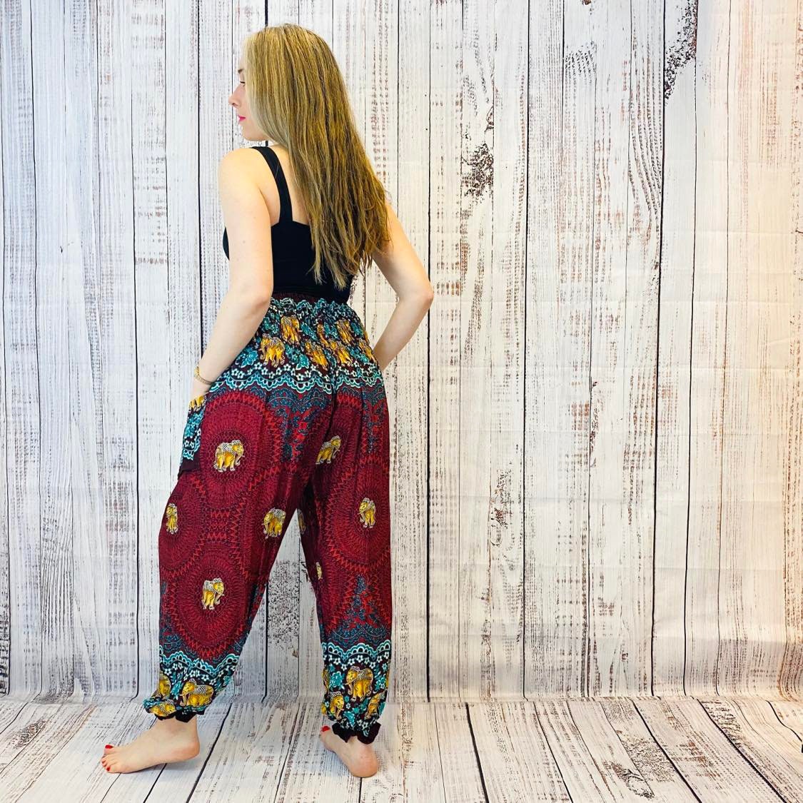 Blue Elephant Pants Baggy Boho Style Printed Hippie Massage Gypsy Thai  Tribal Plus Size Rayon Aladdin Clothing Beach Baggy Casual Gift Rayon