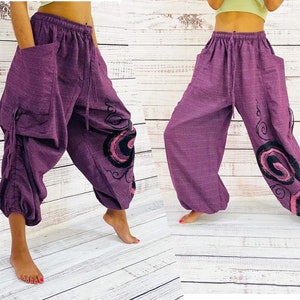 Unisex Cotton Pant with Spiral Prints, Harem Pants, Yoga Pants, Hippie Clothes, Aladdin Pants, Boho Pants, Organic Cotton Pants
