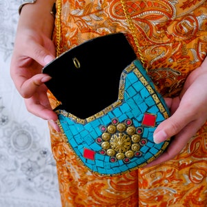 Monedero de embrague de mosaico hecho a mano, embrague boho vintage, bolso de honda del festival, regalo para ella, bolso antiguo, bolsos boho, bolso de metal, bolso étnico imagen 2
