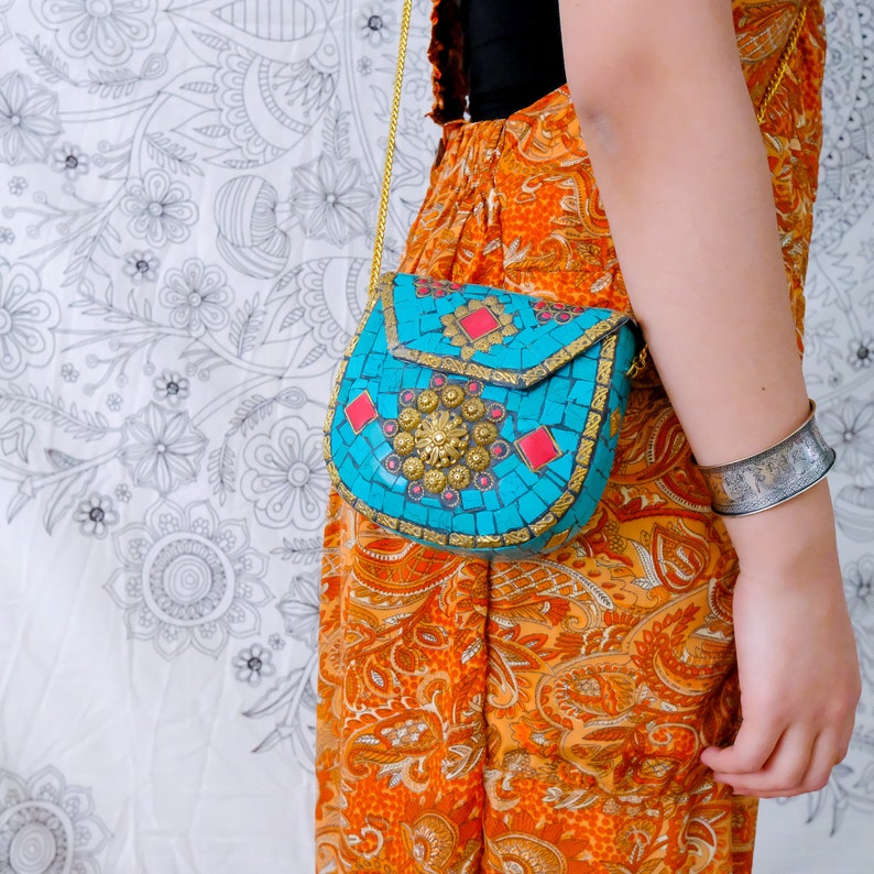 Monedero de embrague de mosaico hecho a mano, embrague boho vintage, bolso de honda del festival, regalo para ella, bolso antiguo, bolsos boho, bolso de metal, bolso étnico imagen 4