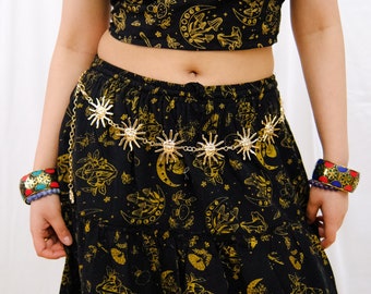Celestial Chain Belt, Wicca Whimsical Waist, Belt, Costume Jewelry,  Crescent Moon Sun Belts, Hippie Boho Belts, Vintage Witch Belt