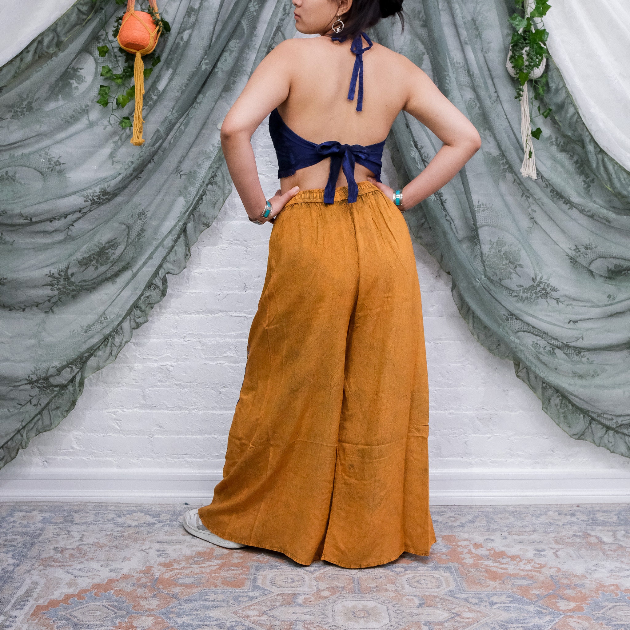 PNKJ Women's Slit Wide Leg Pants - Bohemian High Waist Flowy Yoga Pants For Beach, Pilates, Casual Wear