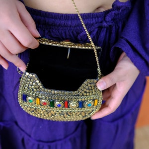 Monedero de embrague de mosaico hecho a mano, embrague boho vintage, bolso de honda del festival, regalo para ella, bolso antiguo, bolsos boho, bolso de metal, bolso étnico imagen 7