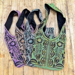 Baumwollstickerei Schultertasche, handgemachte Crossbody Taschen, Boo Hippie Unisex Taschen, Messenger Bag, erdige Messenger Bag, mit Reißverschluss Umweltfreundlich