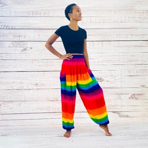 Harem Pant,Yoga Pants,Rainbow Color Bohemian Pants,Hippie Pants,Beach Pants,Multi Color Bright Pride Outfit,High Crotch Pants, Striped Pants