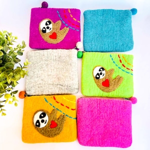 Monedero de moneda de perezoso de fieltro con cremallera, carteras hechas a mano, bolsa única de colección de monedas, regalo de Navidad/vacaciones, regalo para ella/él, EcoFriendlyPouch