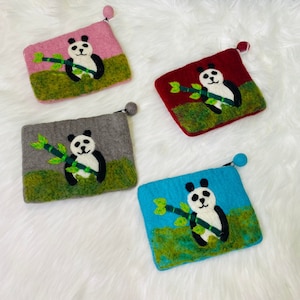 Bolsa de fieltro, monedero bordado hecho a mano con tema de panda, regalos para niños y adultos, monederos coloridos y brillantes, regalo de Navidad para ella/él