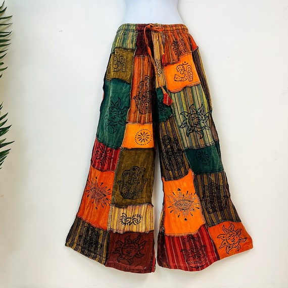 Patchwork Palazzo Pant, Unisex Hippie Style Wide Leg Patchwork Palazzo Pant, Unisex Hippie Style Wide Leg