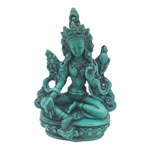 Tibetan Green Tara Resin Statue/Goddess of Compassion/Handmade Tara/Quan Yin Statue/Female Buddha/Buddhist Altar Idol/8 Inch Tall/Spiritual