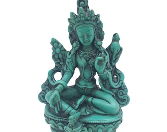 Tibetan Green Tara Resin Statue/Goddess of Compassion/Handmade Tara/Quan Yin Statue/Female Buddha/Buddhist Altar Idol/8 Inch Tall/Spiritual