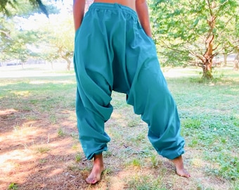 Bohemian Cotton Harem Pants, Solid Cotton Pants, Harem Yoga Pants, Unisex Cotton Pants, Low Crotch Comfortable Dancing Pants, Hippie Pants