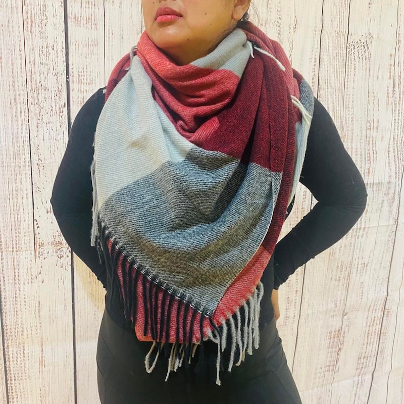Fall Blanket Scarf with Leather Detail