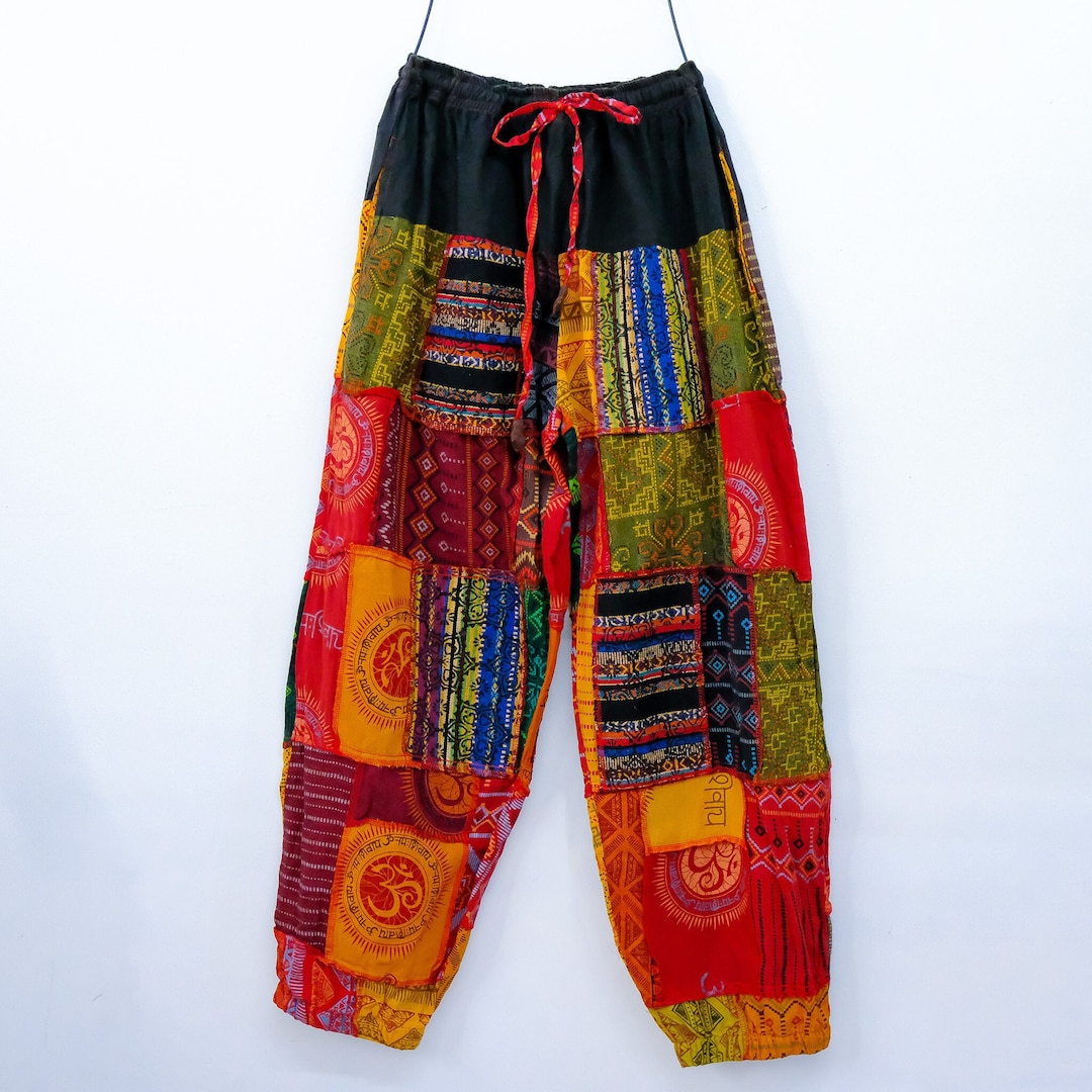 Patch Cotton Pants, Handwoven Patchwork Unisex Trousers
