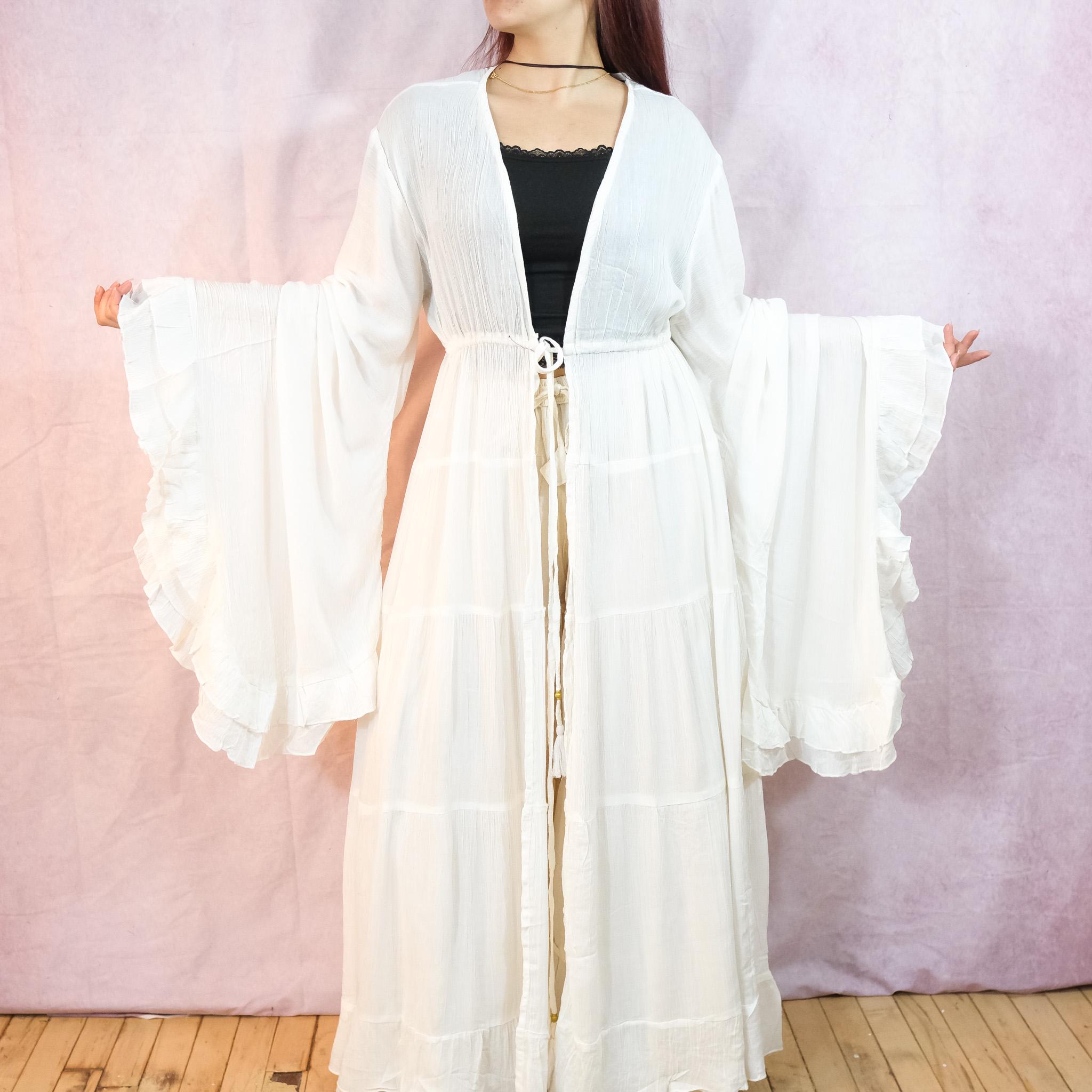 Boho Long Ruffle Duster, Long Sleeve Kimono, Cotton Maxi Jacket, Festival Fashion, Beach Cover up, Flowy Hippie Top,90s Hippie Summer Blouse