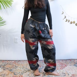 Handmade Plaid Print Wool Winter Joggers, Warm Fall Winter Unisex Trousers, Boho Style, Earth Tone Hippie  Pants, Thick Comfy Plus Size Pant
