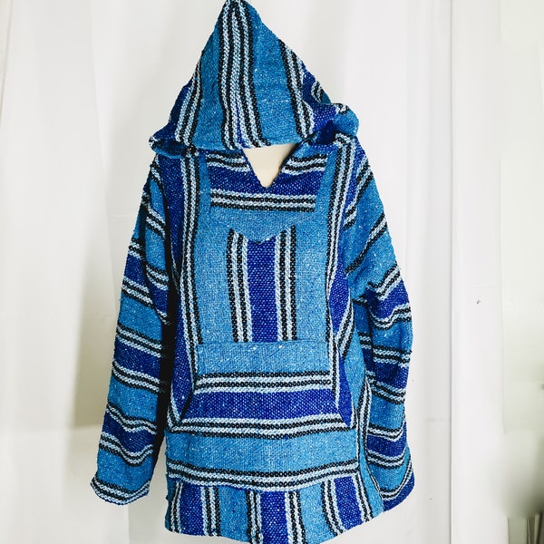 Baja Mexicaanse hoodie met zak, biologische katoenen leguaanjas, jas voor unisex, lente herfst hoodie, blauwe Baja hoodie, jas met capuchon