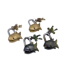Vintage Brass Lock, Antique Lock Home Decor, Locks with Key, Vintage Padlocks, Functional Locks with Keys, Fish Home Decor, Puzzle Padlocks