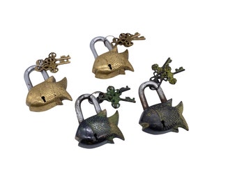 Vintage Brass Lock, Antique Lock Home Decor, Locks with Key, Vintage Padlocks, Functional Locks with Keys, Fish Home Decor, Puzzle Padlocks