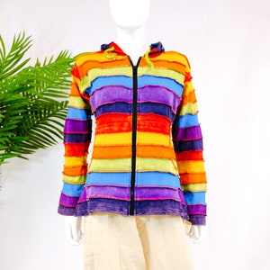 Rainbow Patchwork Jacket,Handmade Fall/Winter Cotton Hoodie, Unisex Funky Hoodie with Zipper,Hippie Jacket, Festival Pride Jacket,Boho Style