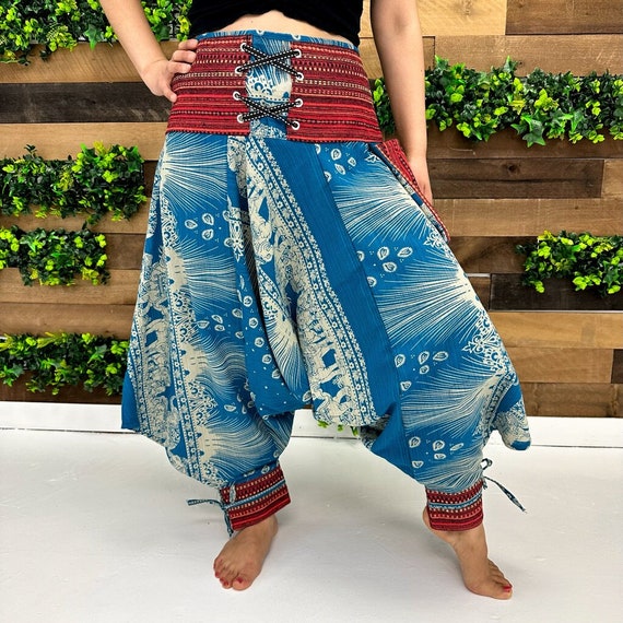 Cotton Harem Pants With Ankle Straps, Thai Yoga Pants, Elephant Pants,  Embroidered Pants,unisex Pants, Hippie ,boho Clothing,low Crotch Pant -   Canada